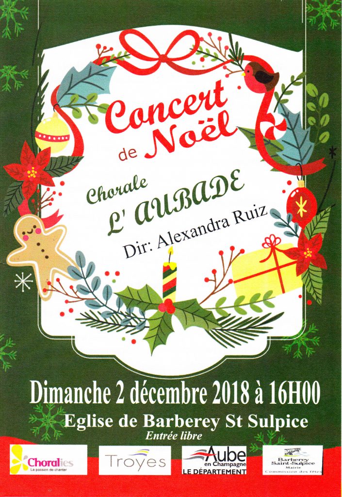 Concert de Noël à Barberey Saint Sulpice le 2 décembre 2018