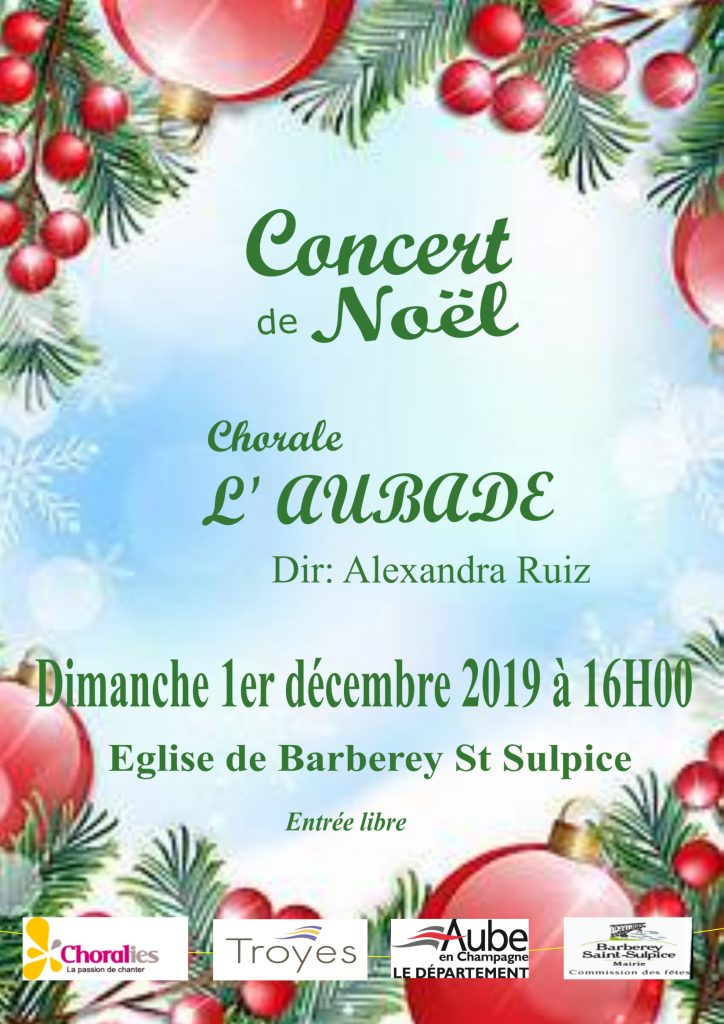 Concert à l'église Saint Sulpice de Barberey le 1er décembre 2019
