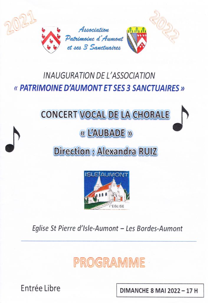 Concert du 8 mai 2022 en l'église Saint Pierre d'Isle-Aumont
